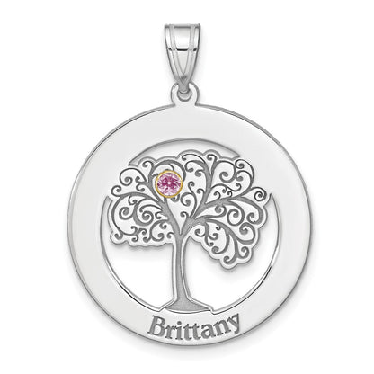 Sterling Silver Silver/Rhod-Plated 1 Birthstone With 14K Bezel Family Pendant