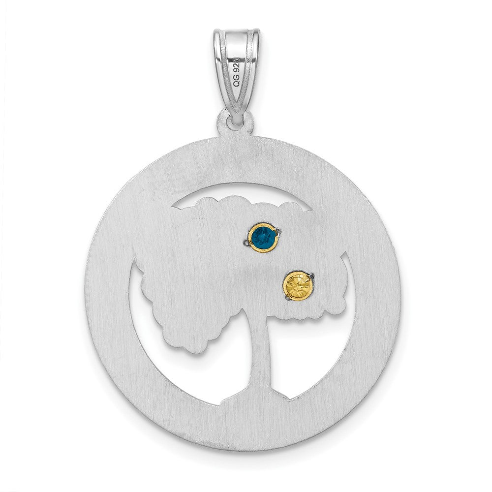 Sterling Silver Silver/Rhod-Plated 2 Birthstone With 14K Bezel Pendant