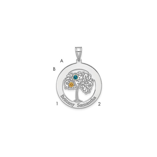 Sterling Silver Silver/Rhod-Plated 2 Birthstone With 14K Bezel Pendant