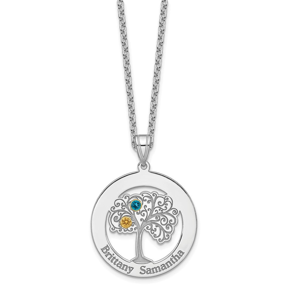 Sterling Silver Silver/Rhod-Plated 2 Birthstone With 14K Bezel Pendant