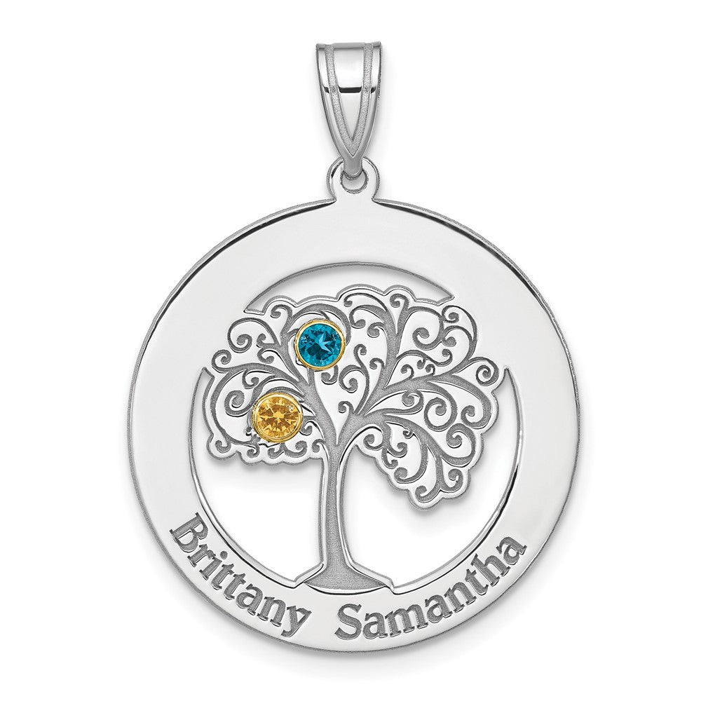 Sterling Silver Silver/Rhod-Plated 2 Birthstone With 14K Bezel Pendant