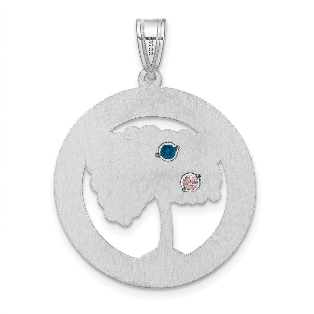 Sterling Silver Silver/Rhodium-Plated 2 Birthstone With Ss Bezel Pendant