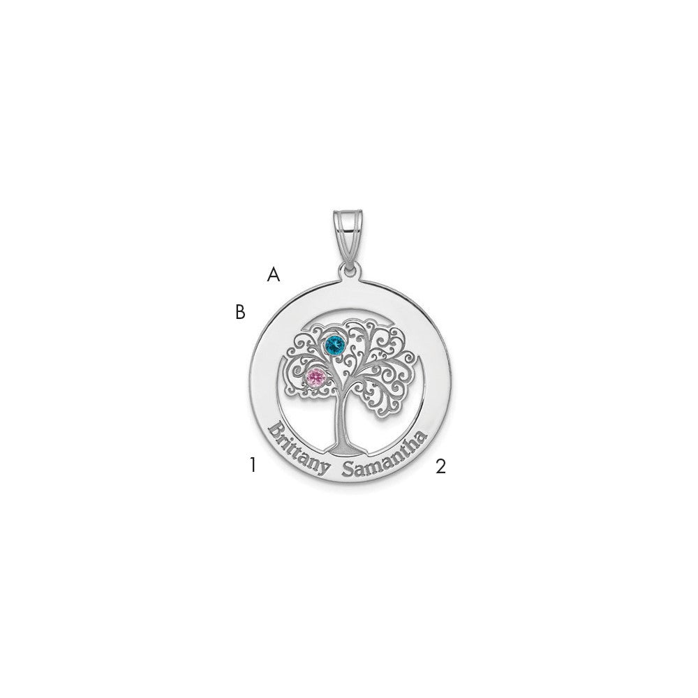 Sterling Silver Silver/Rhodium-Plated 2 Birthstone With Ss Bezel Pendant