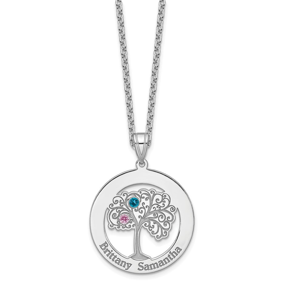 Sterling Silver Silver/Rhodium-Plated 2 Birthstone With Ss Bezel Pendant