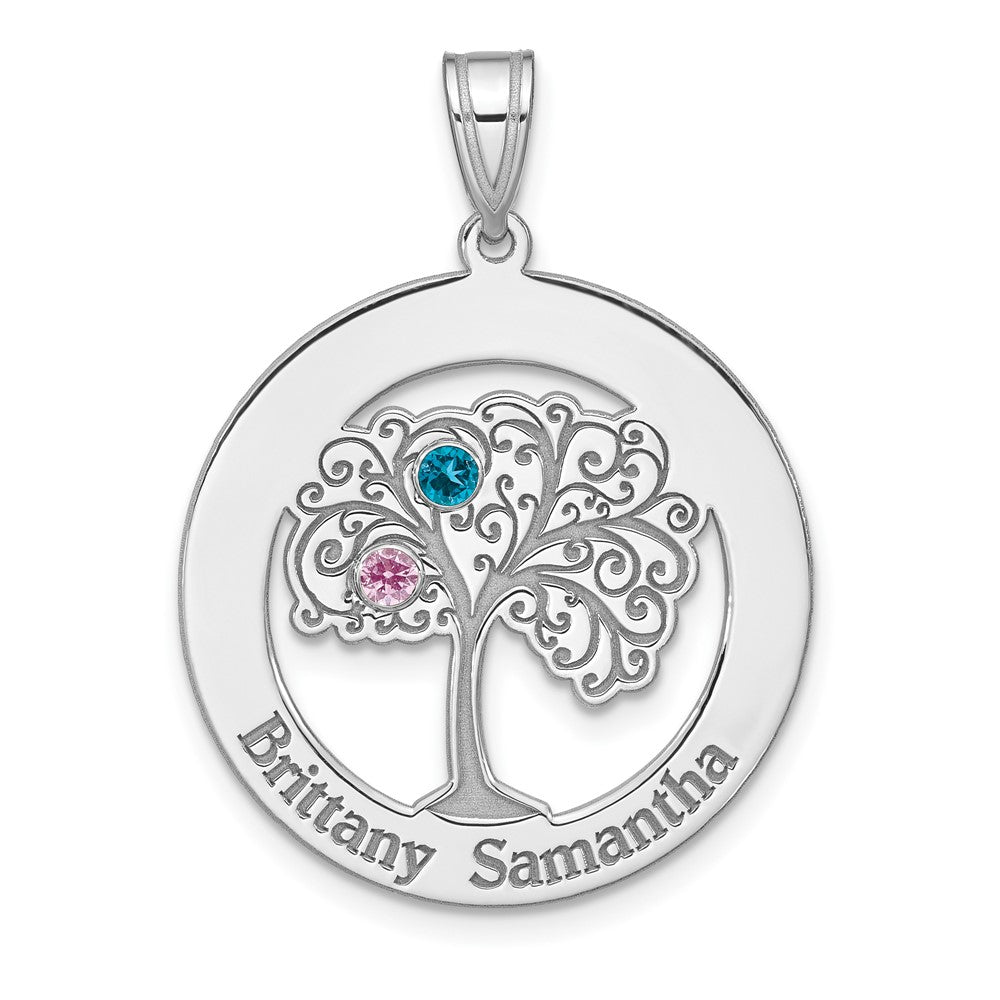 Sterling Silver Silver/Rhodium-Plated 2 Birthstone With Ss Bezel Pendant