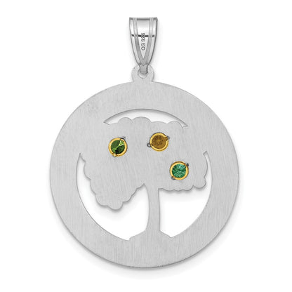 Sterling Silver Silver/Rhod-Plated 3 Birthstone With 14K Bezel Family Pendant