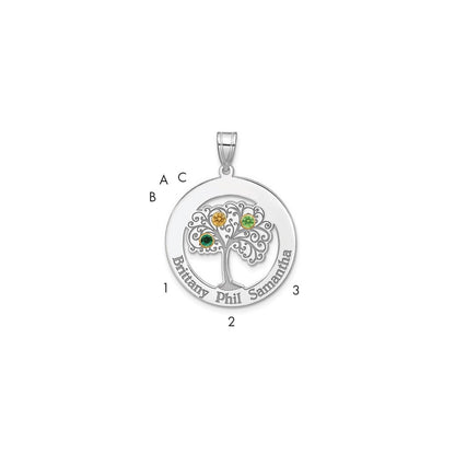 Sterling Silver Silver/Rhod-Plated 3 Birthstone With 14K Bezel Family Pendant