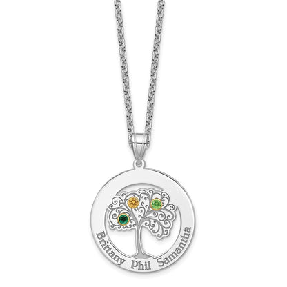 Sterling Silver Silver/Rhod-Plated 3 Birthstone With 14K Bezel Family Pendant