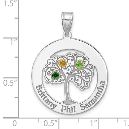 Sterling Silver Silver/Rhod-Plated 3 Birthstone With 14K Bezel Family Pendant