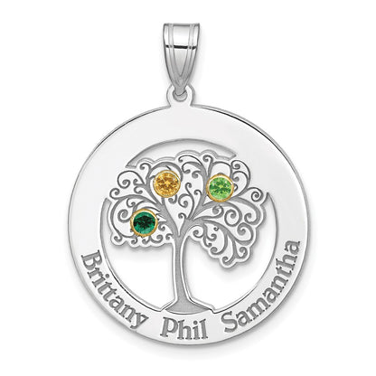 Sterling Silver Silver/Rhod-Plated 3 Birthstone With 14K Bezel Family Pendant