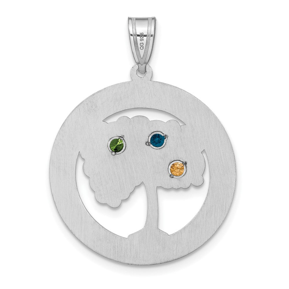 Sterling Silver Silver/Rhodium-Plated 3 Birthstone With Ss Bezel Family Pendant
