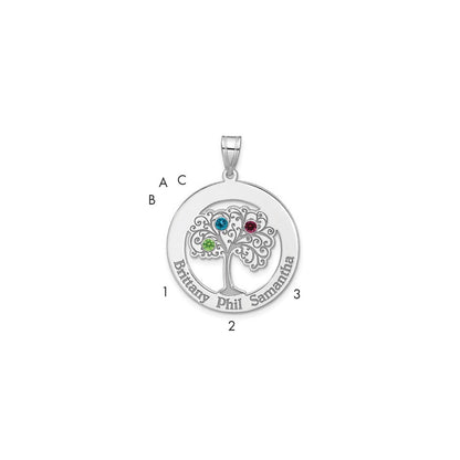 Sterling Silver Silver/Rhodium-Plated 3 Birthstone With Ss Bezel Family Pendant