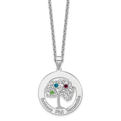 Sterling Silver Silver/Rhodium-Plated 3 Birthstone With Ss Bezel Family Pendant