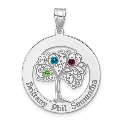 Sterling Silver Silver/Rhodium-Plated 3 Birthstone With Ss Bezel Family Pendant
