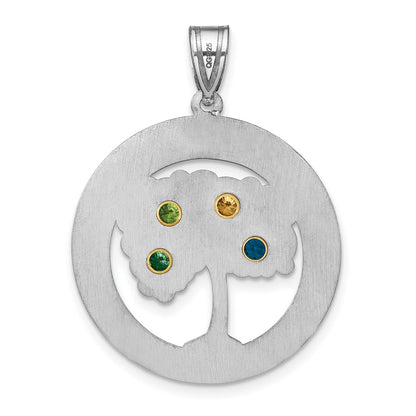 Sterling Silver Silver/Rhod-Plated 4 Birthstone With 14K Bezel Family Pendant