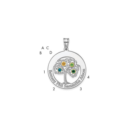 Sterling Silver Silver/Rhod-Plated 4 Birthstone With 14K Bezel Family Pendant