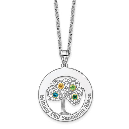 Sterling Silver Silver/Rhod-Plated 4 Birthstone With 14K Bezel Family Pendant