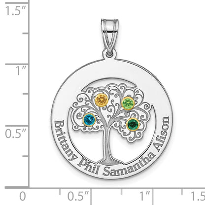 Sterling Silver Silver/Rhod-Plated 4 Birthstone With 14K Bezel Family Pendant
