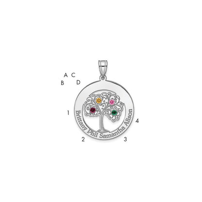 Sterling Silver Silver/Rhodium-Plated 4 Birthstone With Ss Bezel Family Pendant