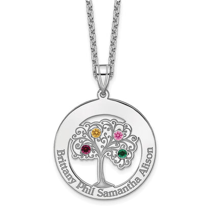 Sterling Silver Silver/Rhodium-Plated 4 Birthstone With Ss Bezel Family Pendant
