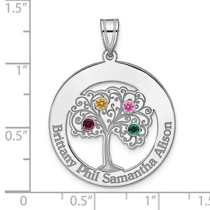 Sterling Silver Silver/Rhodium-Plated 4 Birthstone With Ss Bezel Family Pendant