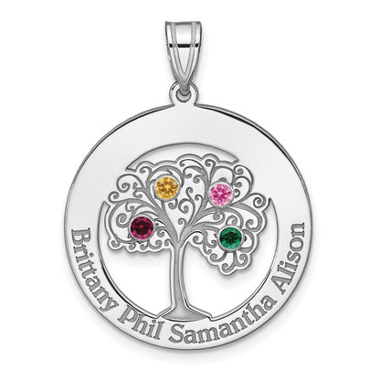Sterling Silver Silver/Rhodium-Plated 4 Birthstone With Ss Bezel Family Pendant