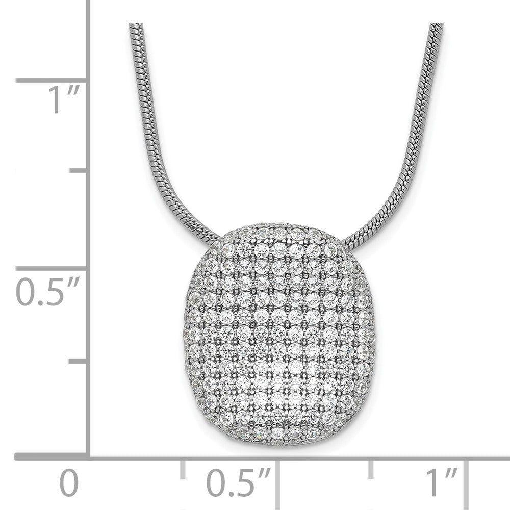 Sterling Silver Rhodium-Plated Cz Brilliant Embers Pave Oval Necklace