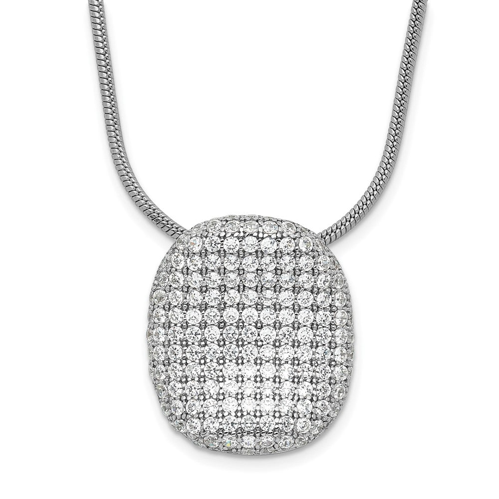 Sterling Silver Rhodium-Plated Cz Brilliant Embers Pave Oval Necklace