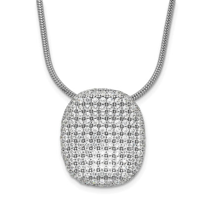 Sterling Silver Rhodium-Plated Cz Brilliant Embers Pave Oval Necklace