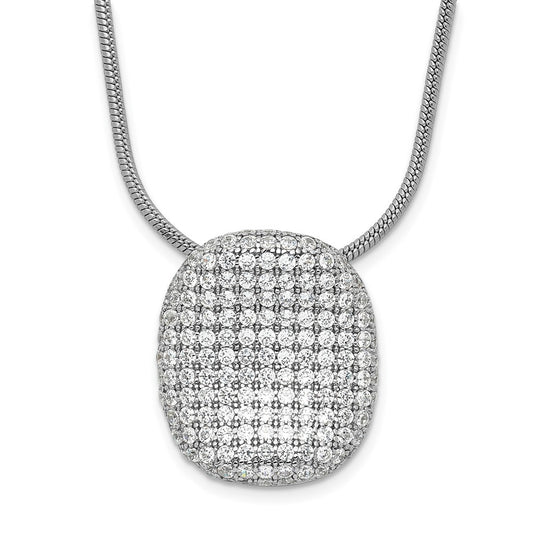 Sterling Silver Rhodium-Plated Cz Brilliant Embers Pave Oval Necklace