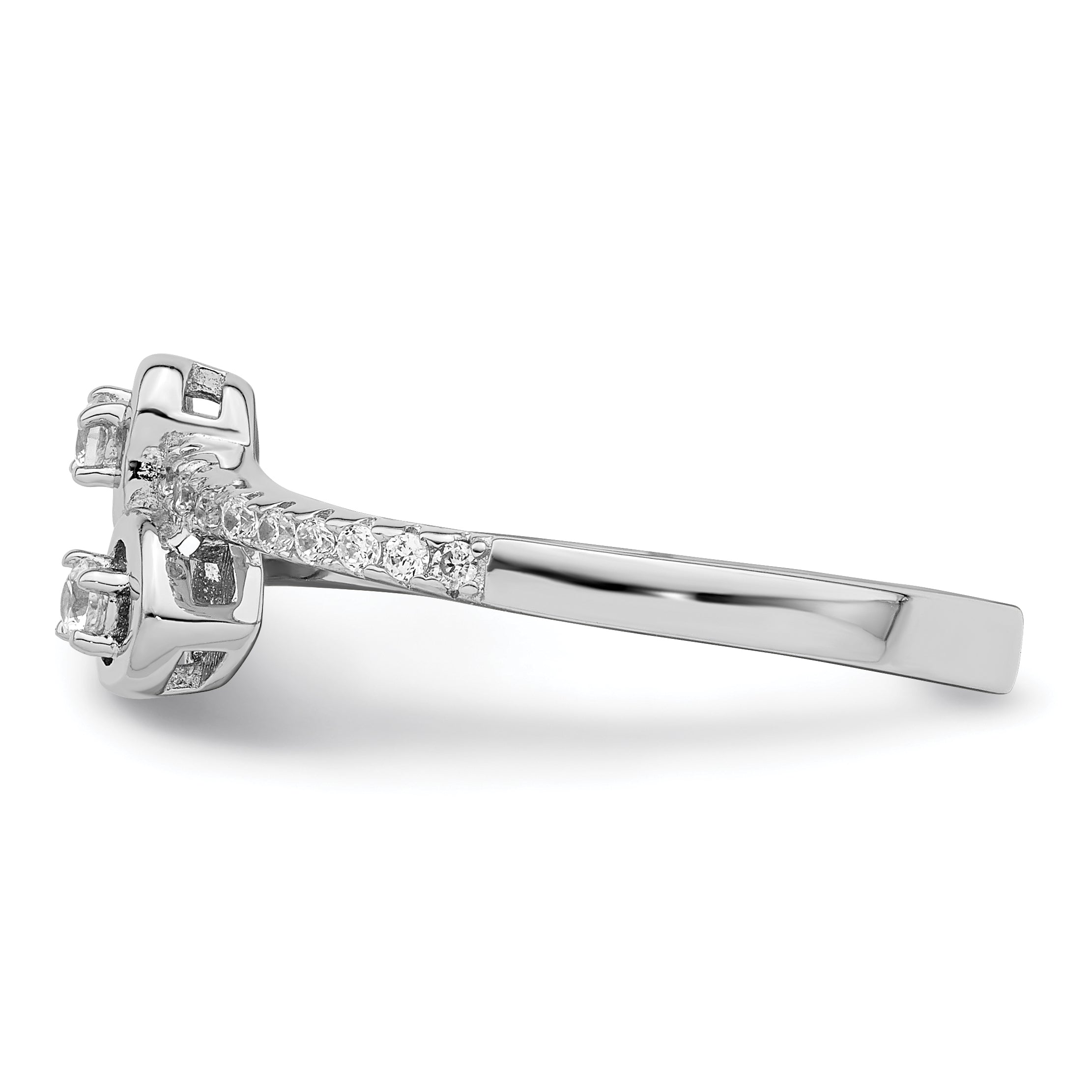 Sterling Silver Brilliant Embers Rhodium-Plated 21 Stone Micro Pav Cz Heart Ring