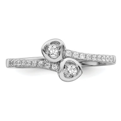 Sterling Silver Brilliant Embers Rhodium-Plated 21 Stone Micro Pav Cz Heart Ring