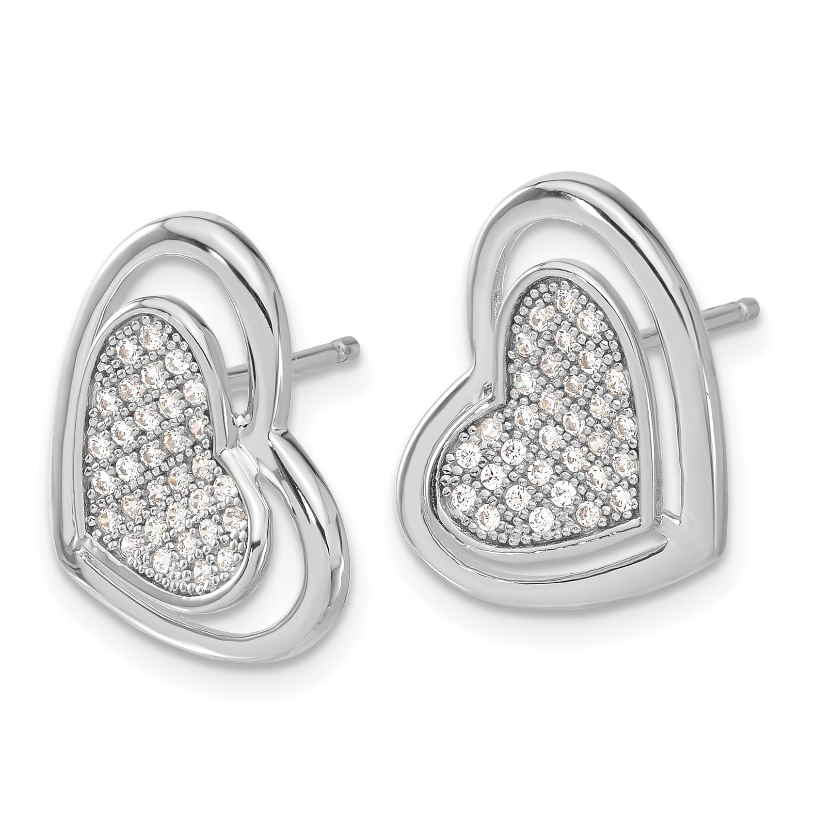 Sterling Silver Brilliant Embers Polished Cz Heart Post Earrings