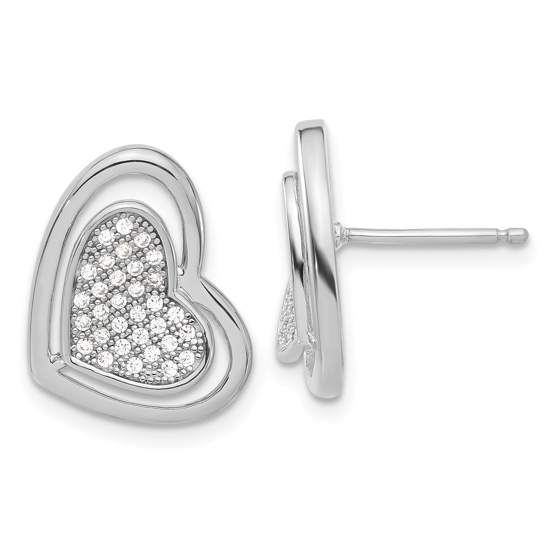 Sterling Silver Brilliant Embers Polished Cz Heart Post Earrings