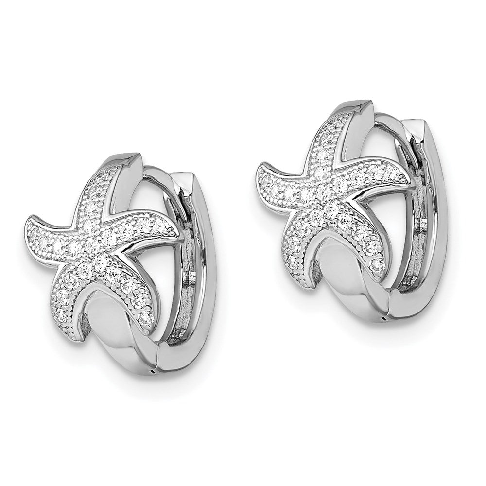 Sterling Silver Brilliant Embers Rhodium-Plated 44 Stone Micro Pav Cz Starfish Hinged Hoop Earrings