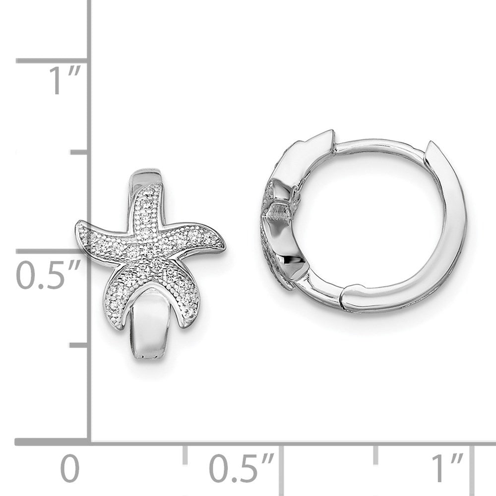 Sterling Silver Brilliant Embers Rhodium-Plated 44 Stone Micro Pav Cz Starfish Hinged Hoop Earrings