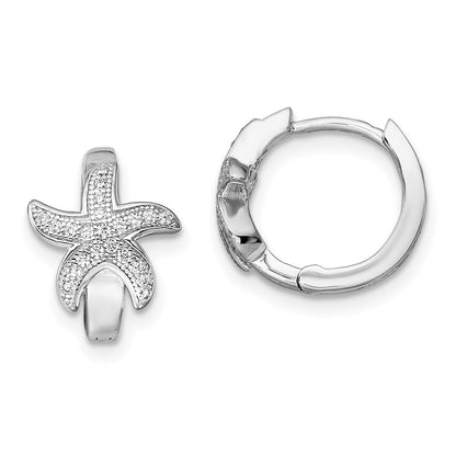 Sterling Silver Brilliant Embers Rhodium-Plated 44 Stone Micro Pav Cz Starfish Hinged Hoop Earrings