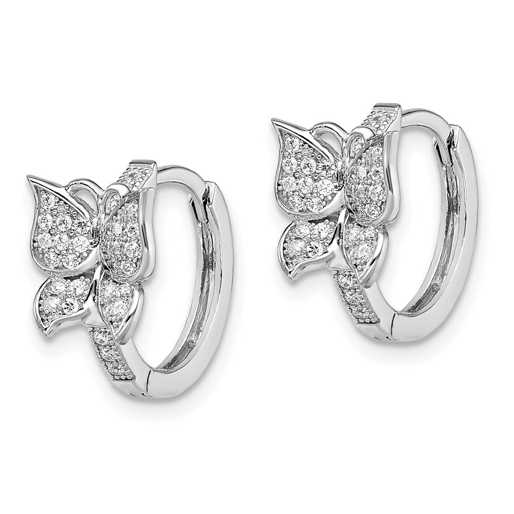 Sterling Silver Brilliant Embers Rhodium-Plated 64 Stone Micro Pav Cz Butterfly Hinged Hoop Earrings