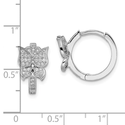 Sterling Silver Brilliant Embers Rhodium-Plated 64 Stone Micro Pav Cz Butterfly Hinged Hoop Earrings