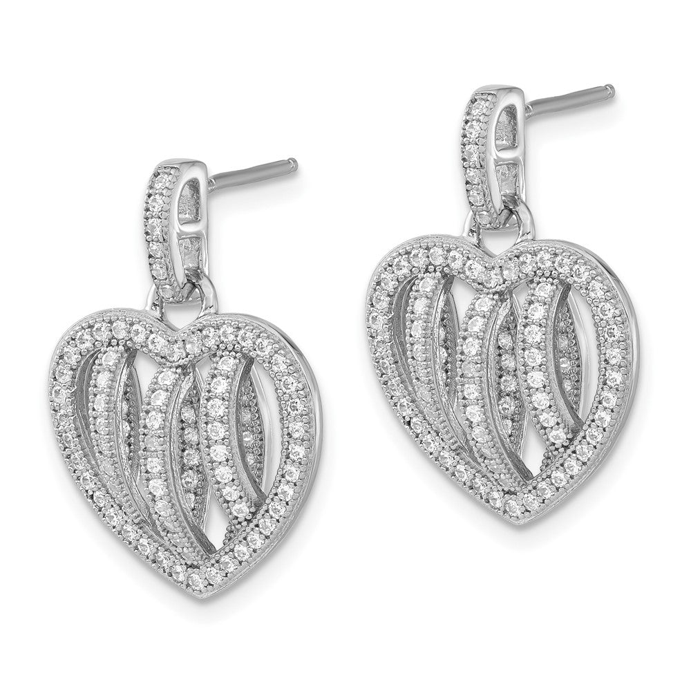 Sterling Silver Brilliant Embers Polished Cz Heart Post Dangle Earrings