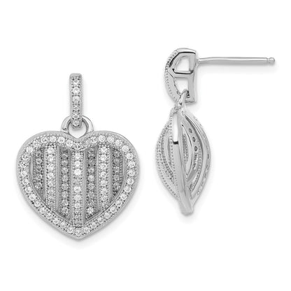 Sterling Silver Brilliant Embers Polished Cz Heart Post Dangle Earrings