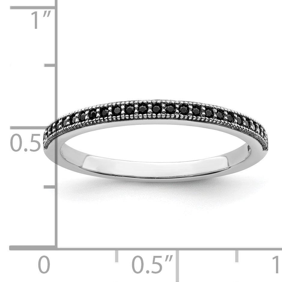 Sterling Silver Brilliant Embers Rhodium-Plated 25 Stone Micro Pav Black Cz Polished Ring