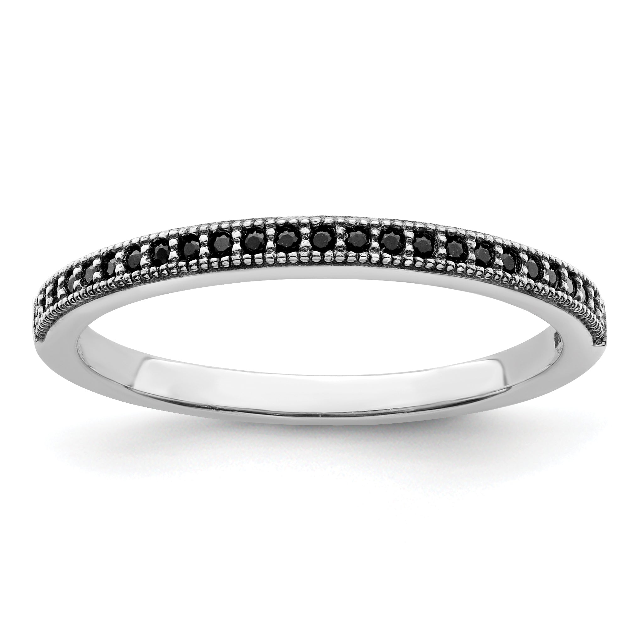 Sterling Silver Brilliant Embers Rhodium-Plated 25 Stone Micro Pav Black Cz Polished Ring