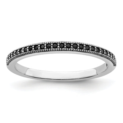 Sterling Silver Brilliant Embers Rhodium-Plated 25 Stone Micro Pav Black Cz Polished Ring