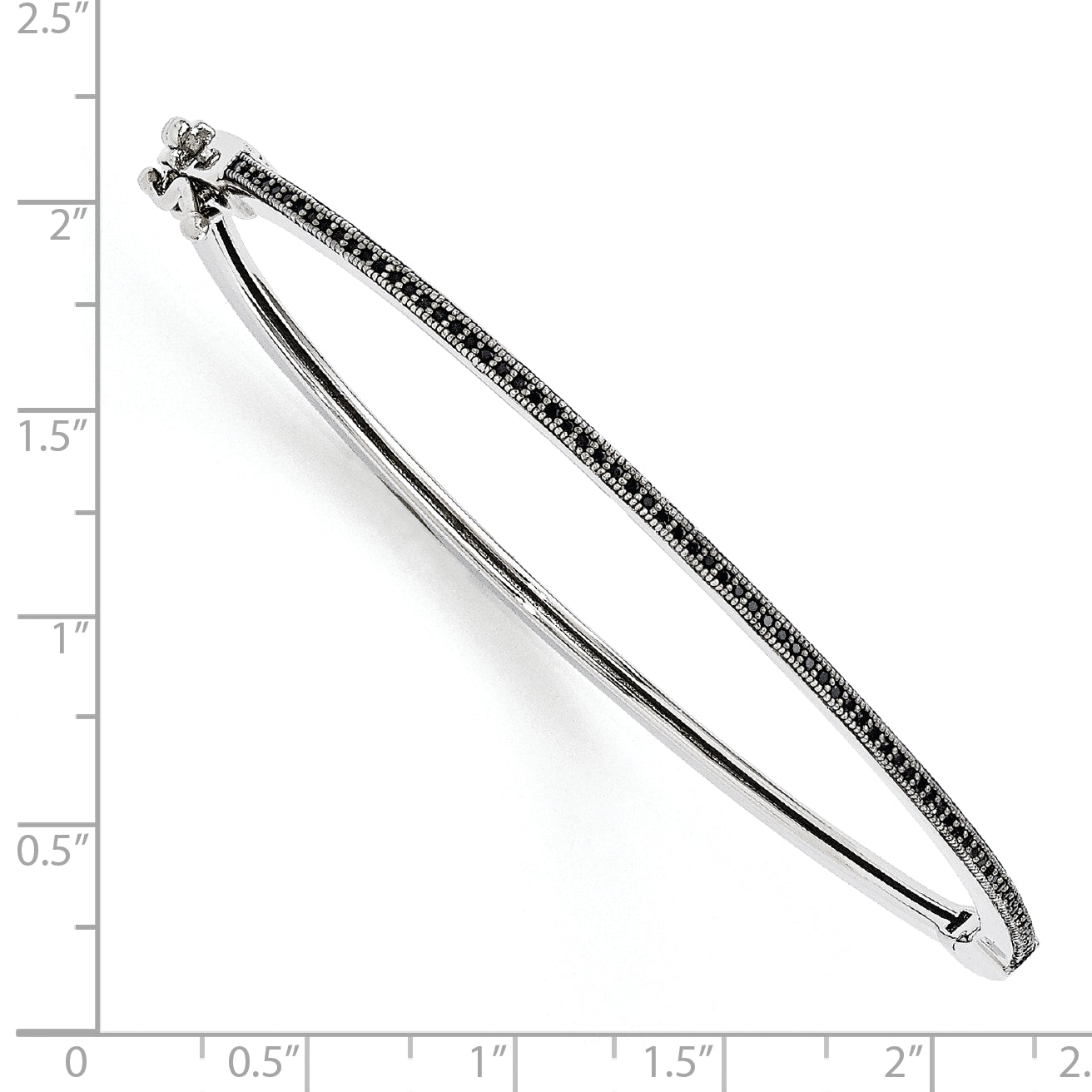 Sterling Silver Brilliant Embers Rhodium-Plated 71 Stone Micro Pav Black Cz Polished Hinged Bangle