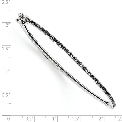 Sterling Silver Brilliant Embers Rhodium-Plated 71 Stone Micro Pav Black Cz Polished Hinged Bangle