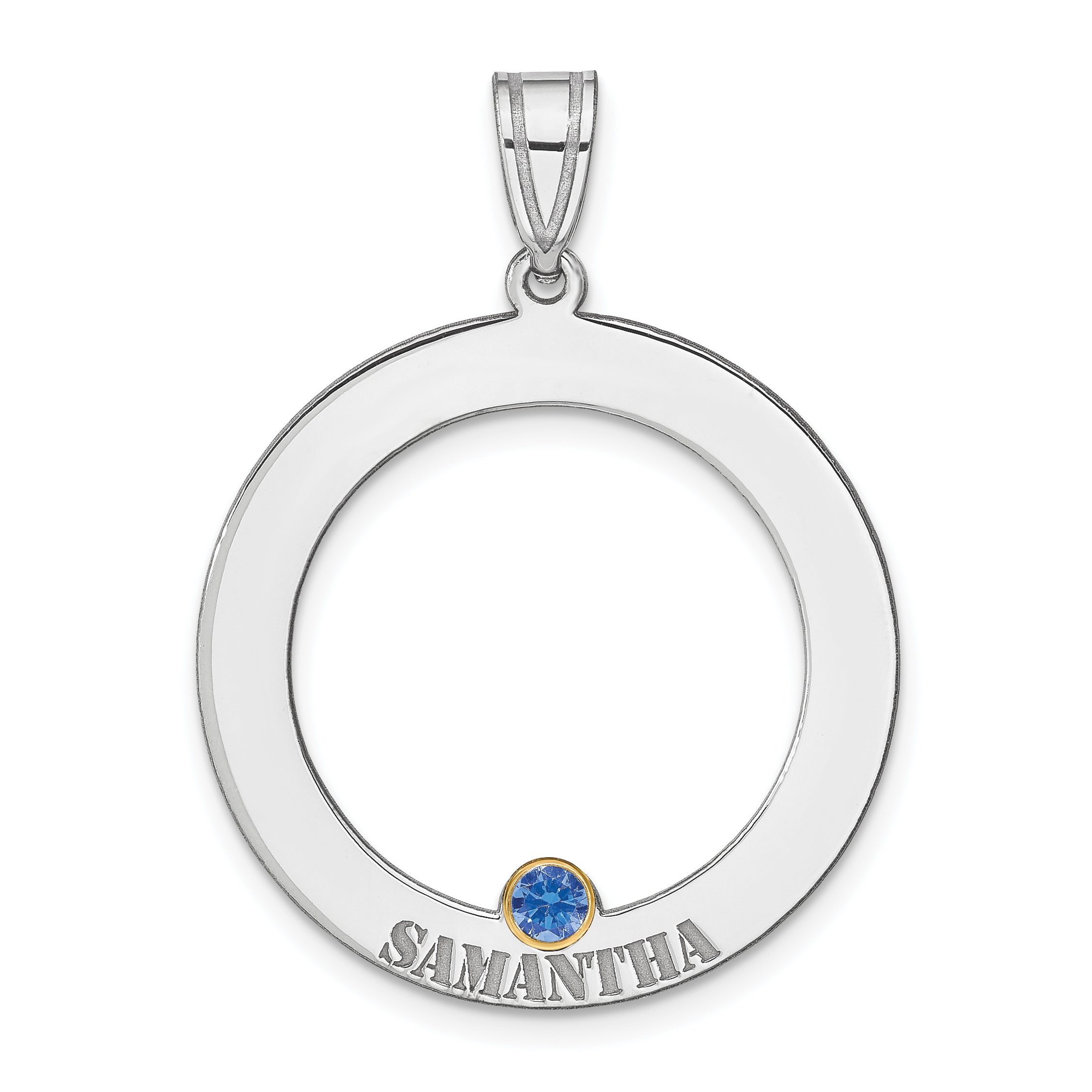 Sterling Silver Ss/Rhod-Plated 1 Birthstone Circle With 14K Bezel Family Pendant