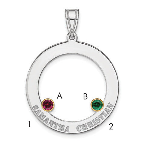 Sterling Silver Ss/Rhod-Plated 2 Birthstone Circle With 14K Bezel Family Pendant
