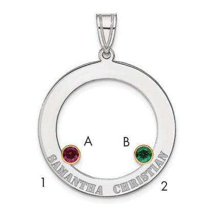 Sterling Silver Ss/Rhod-Plated 2 Birthstone Circle With 14K Bezel Family Pendant