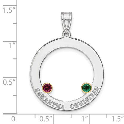 Sterling Silver Ss/Rhod-Plated 2 Birthstone Circle With 14K Bezel Family Pendant